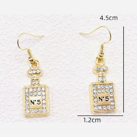 New Gold Perfume Bottle Crystal Earrings - Picture 7 of 8